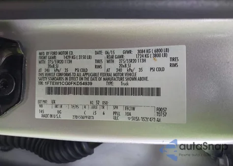 2015 Ford F150 Supercrew z USA, uszkodzony, nr VIN 1FTEW1CG0FKD54939